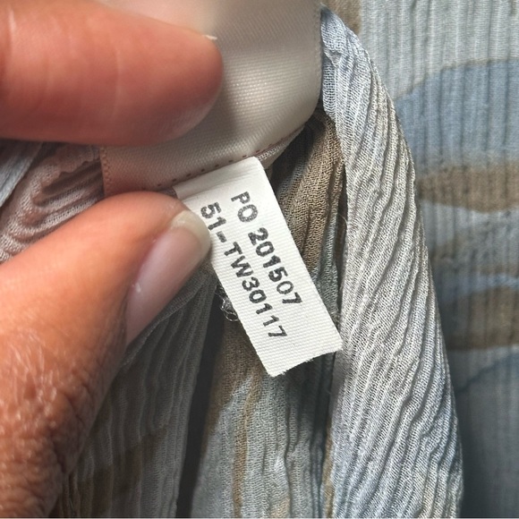 Tommy Bahama Blue and Brown Leaf Print Silk Sheer Blouse XL - Picture 11 of 16